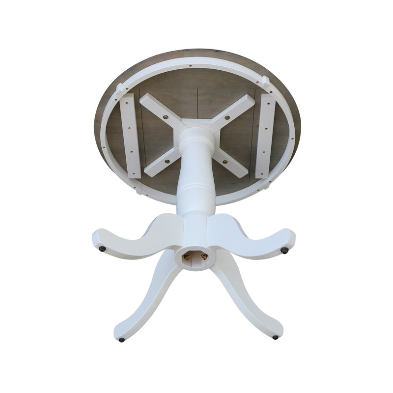 Table de salle à manger à piédestal en bois massif, H 30 po x L 30 po x l 30 po, Blanc / gris bruyère
