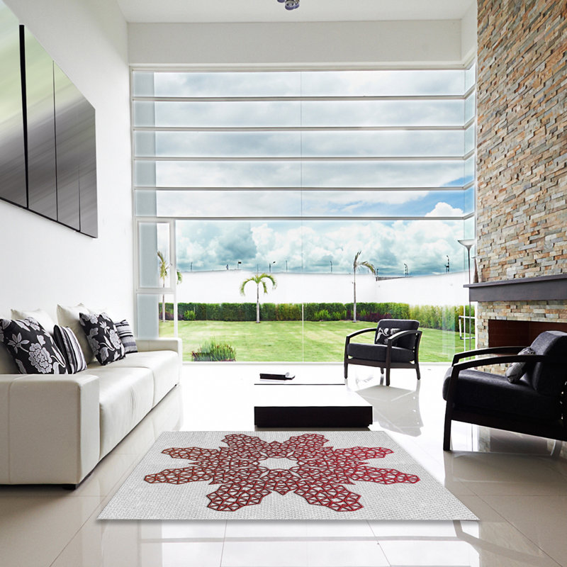 Tapis brun/beige tissé à la machine, Carré 7 pi