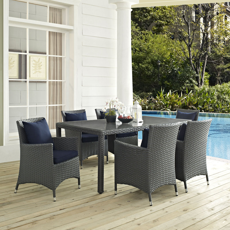 Ensemble repas d'extérieur Sunbrella 7 pièces Stopover, Toile bleu marine Sunbrella®, 29,5" H x 59" lx 39,5" D