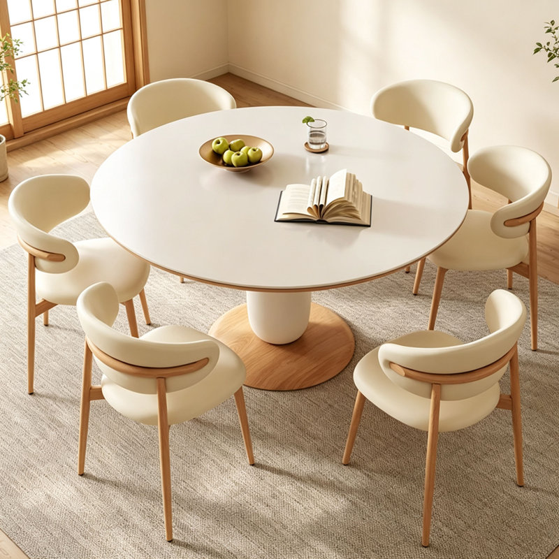 Table ronde en pierre frittée crème, H 29,5 po x l 47,2 po x P 47,2 po, 7
