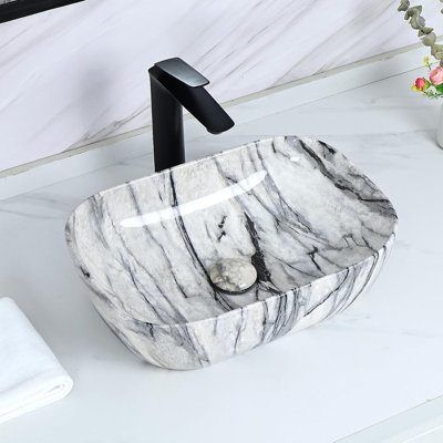 Davivy 18.1” X 13“ Nordic Marbling Rectangle Ceramic Bathroom Vessel Sink Counter Top Sink