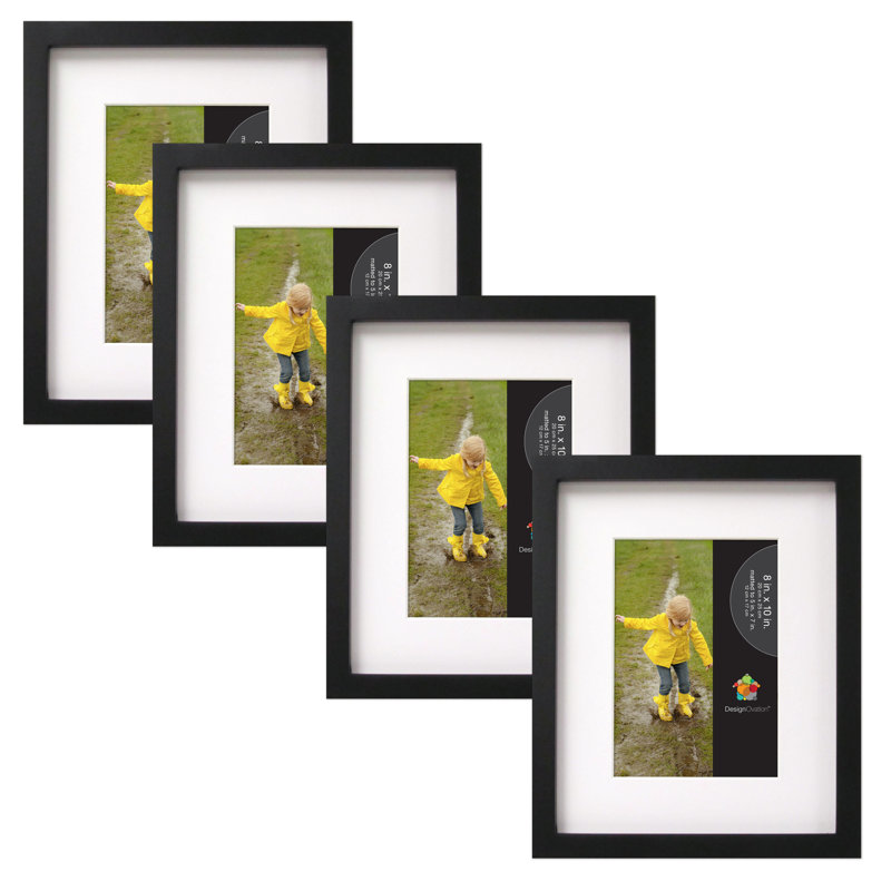 Lennert Matte Picture Frame - Set of 4 with Mat, 8" x 10" Matted to 5" x 7", Black