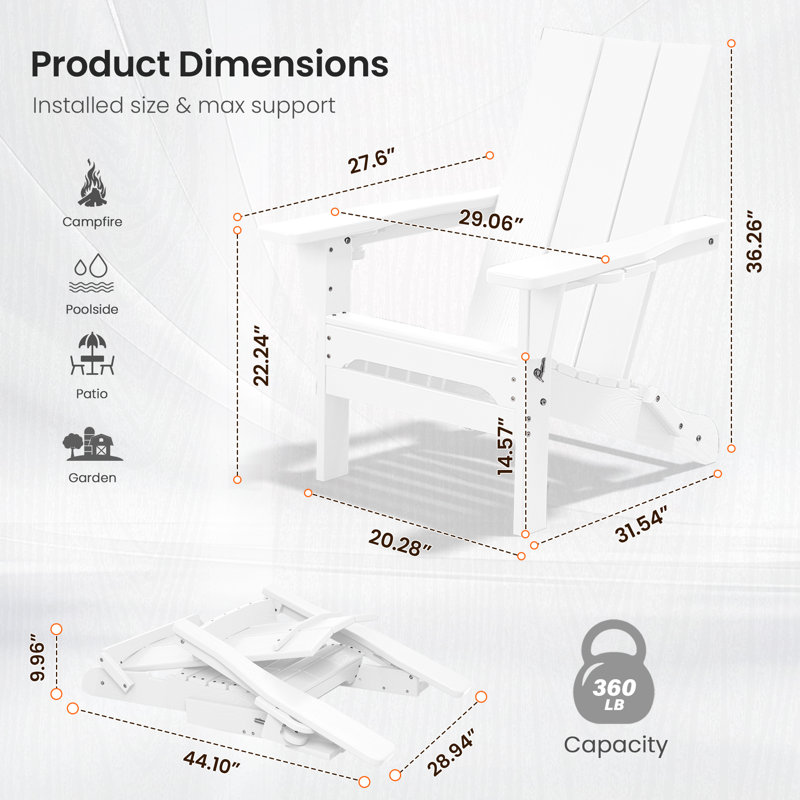 Chaise Adirondack pliante Delman avec porte-gobelet, Blanc
