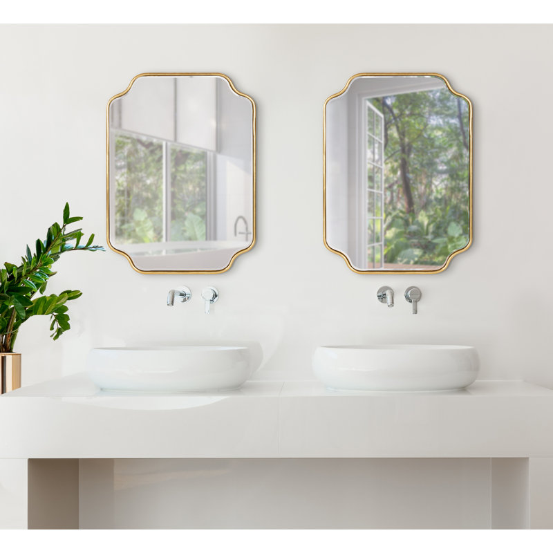Aransa Scalloped Rectangle Wall Mirror, 24" x 18", Gold