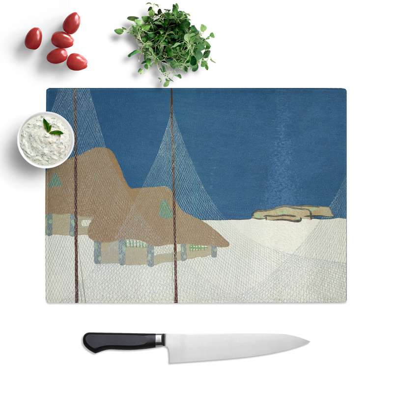 Fishing Village by Kamisaka Sekka Chopping Board, 28.5cm W x 39cm L