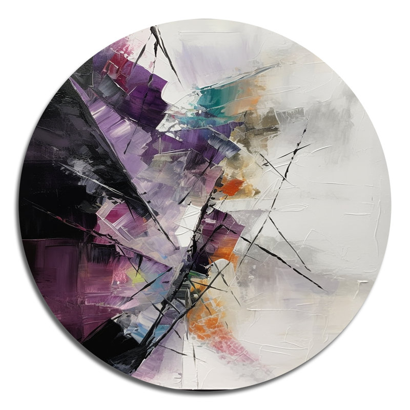Purple Language Of Lines I - Abstract Geometric Round Wall Art on Metal, 36" H x 36" W x 1" D