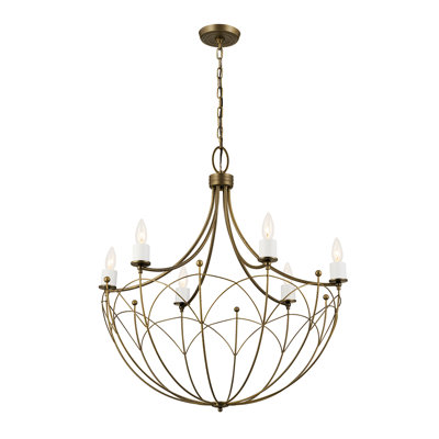 Lustre 6 lumières 28 pouces blanc mat et bronze de caractère Strausstown
