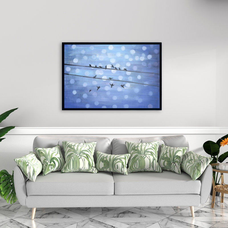 «Oiseaux sur un ciel bleu scintillant», H 24 po x l 36 po