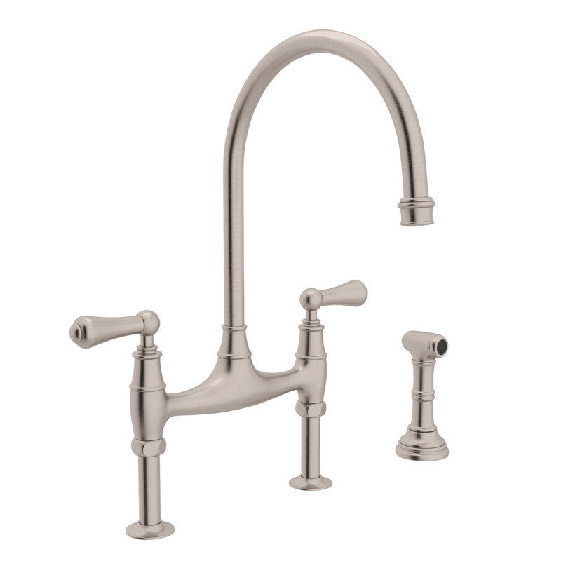 Georgian Era Bridge Kitchen Faucet With Side Spray, Satin Nickel