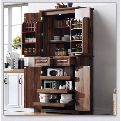 71 Inch Tall Kitchen Pantry Cabinet with 3 Pull-Out Organizers, Farmhouse Style 6-Door Shelves and 2 Drawers for Efficient Storage