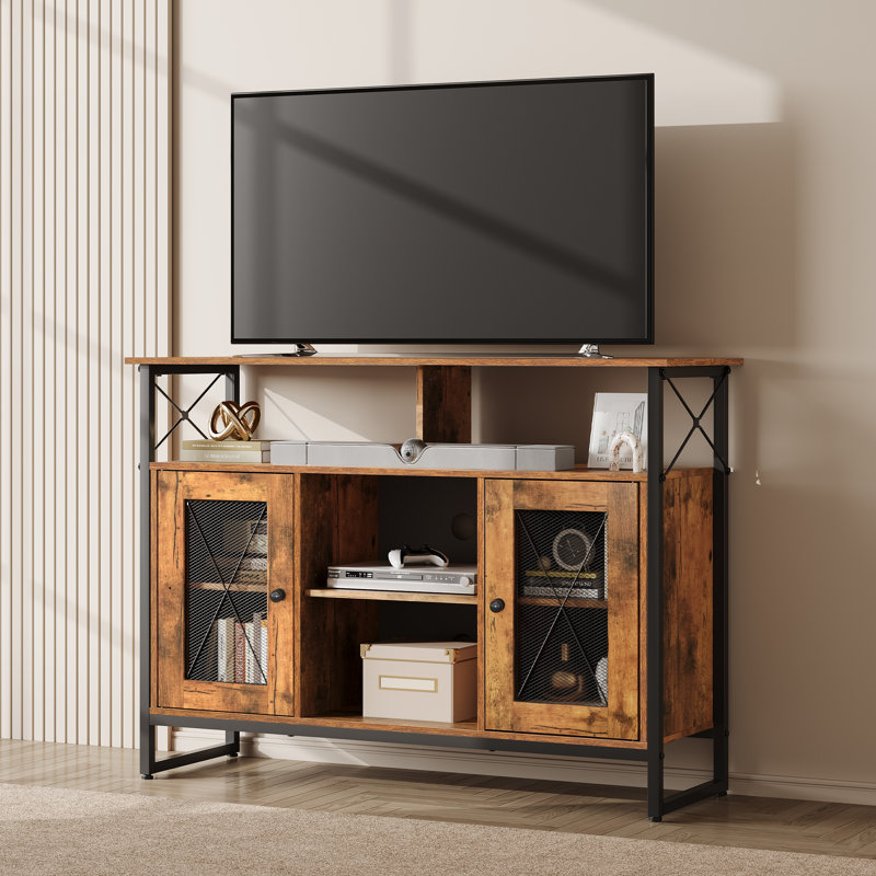 Modern TV Stand for 43'' TVs with Adjustable Shelves and Metal Frame, 37.8" Small Entertainment Center with Large Storage Cabinet, Industrial TV Console for Living Room and Bedroom