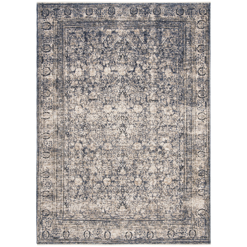 Tapis bleu marine / ivoire Currey, Rectangle 4 pi x 6 pi