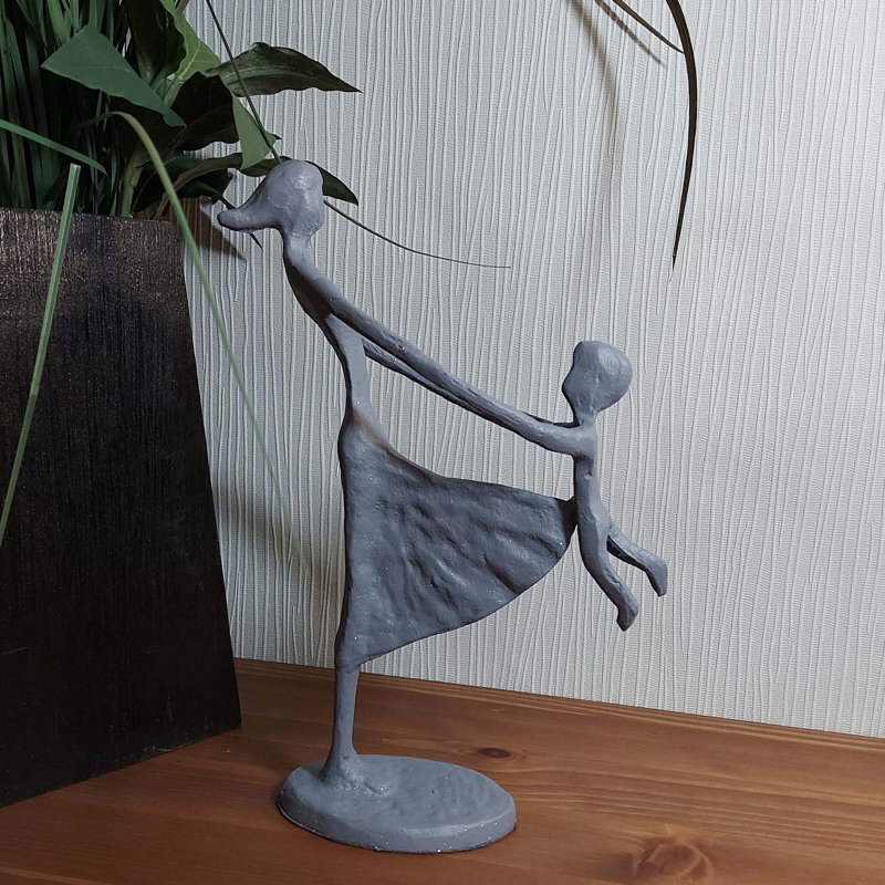 Makayla MOTHER & CHILD SWINGING Iron Figurine 23cm, Grey Shimmer