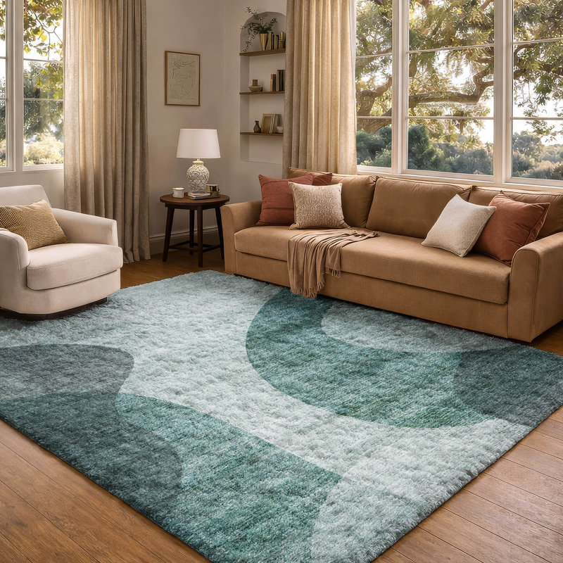 Tapis à poil long de qualité supérieure lavable à la machine ADS657, Vert, 10 pi x 14 pi