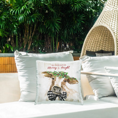 Merry & Bright Country Cattle Outdoor Printed Pillow by Nan