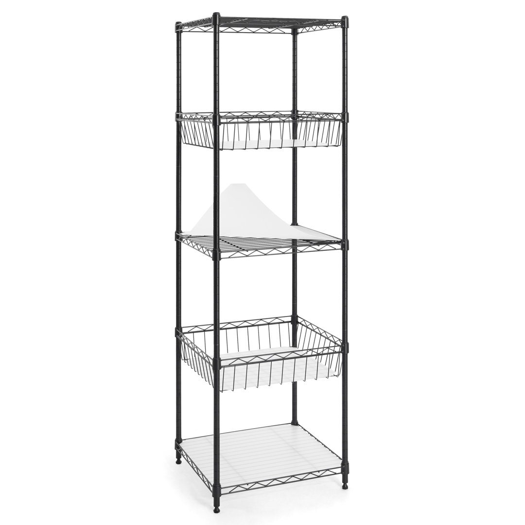 CAPHAUS NSF Adjustable Height 5 Tier Wire Shelving Unit w/ Basket & Liner, Black & Silver CAPHAUS 