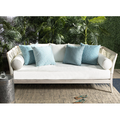 Farr 87'' Wide Teak Patio Daybed with Cushions
