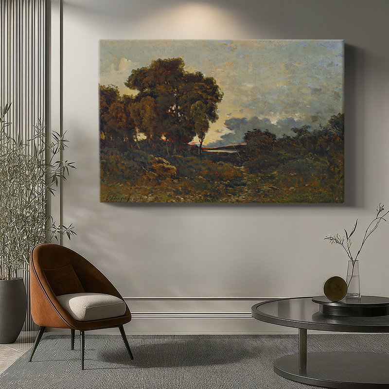 Henri Harpignies "Paysage boisé sous un ciel nuageux" - Art mural de qualité musée, 40 x 60