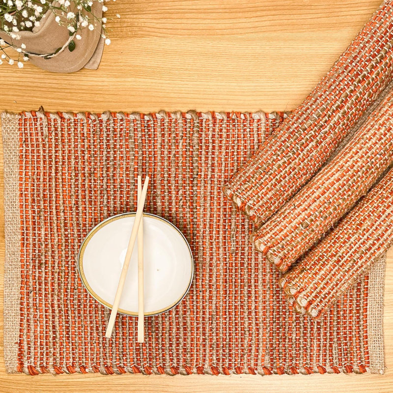 Ensemble de napperons 4 pièces Sonya, Naturel / orange rouille
