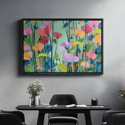 Art mural encadré sur toile - Champ de fleurs sauvages moderne et lumineux avec tiges botaniques vibrantes - 16 po x 24 po, 24 po x 36 po