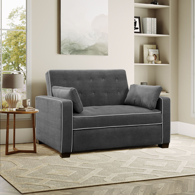 Serta Monroe 72.6" Queen Square Arm Tufted Back Convertible Sleeper Sofa with Cushions, Gray
