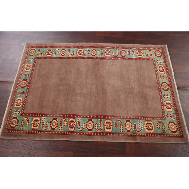 Tapis brun en laine noué à la main de conception unique 3 pi 4 po x 4 pi 10 po Foy