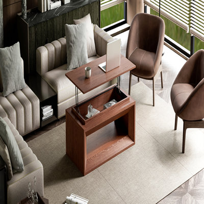 Table basse 43,3 po à plateau relevable moderne en placage de bois massif avec rangement et hauteur réglable pour le salon, la chambre à coucher, un appartement ou un bureau
