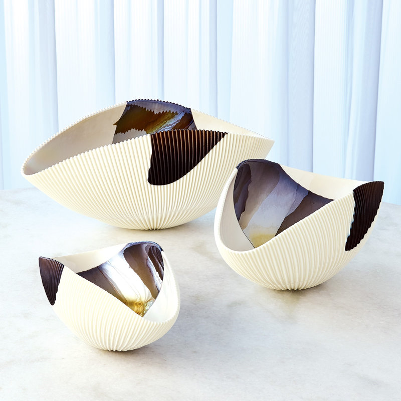 Pleated Bowl-Bronze Stripe, 8.5" H x 19.5" W x 12" D