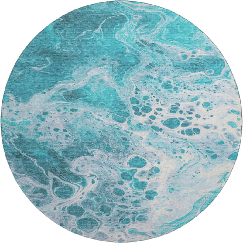 Tapis abstrait Varroville AMF1705 lavable à la machine de qualité supérieure, Rond 8 pi