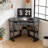 Lambrecht Corner Desk with Storage Shelves, Triangle Computer Desk with Keyboard Tray & Bookshelves for Small Space, 90 Degrees Space Saving Writing Desk Laptop PC Table for Home Office, Living Room, Bedroom-216537002