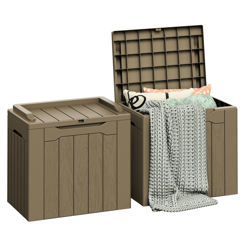 Boîte de rangement verrouillable en résine Furmax 31 gallons (ensemble de 2), Brun clair