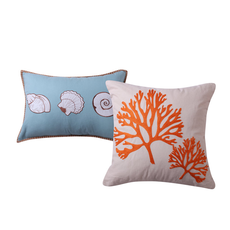 Coastal Blue Embroidered Cotton Pillow Set