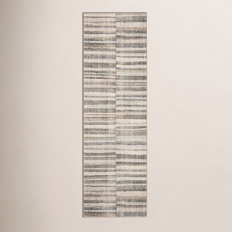 Tapis moderne / contemporain Humphrey en brun / vert / gris, Tapis de couloir 2 pi 3 po x 11 pi 6 po