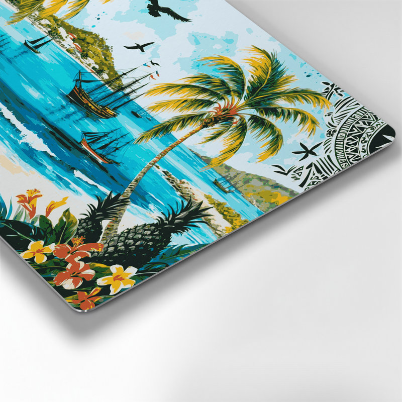 Art mural en métal bleu avec cités Antigua et Barbuda, H 132 po x l 168 po x P 0,05 po