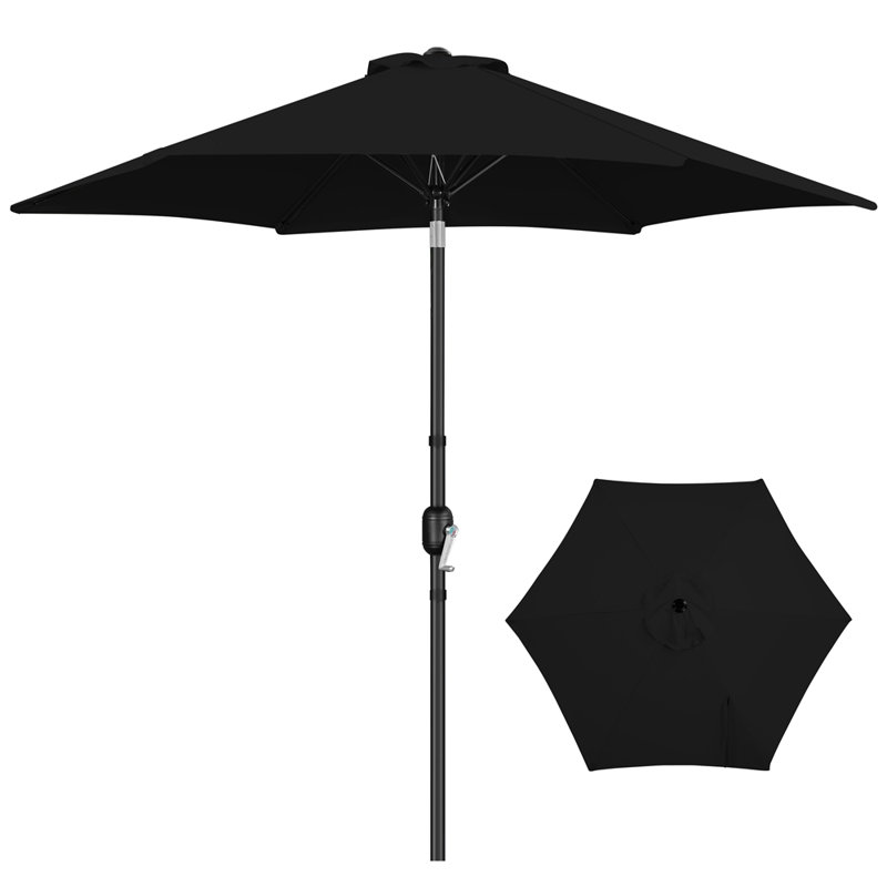 Parasol de marché de 9 pi avec bouton poussoir et manivelle Spirica, Noir, noir, noir, noir