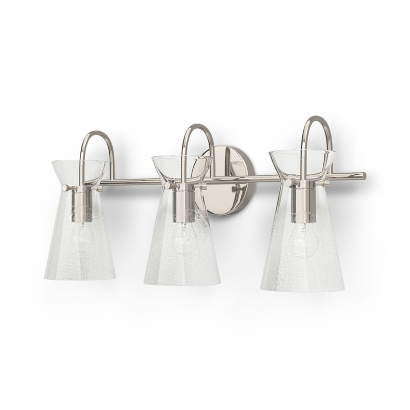 Thames 3 Light Crackled Dimmable Vanity Light, Polished Nickel