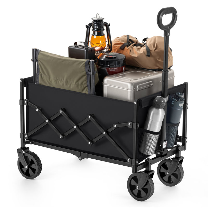 Bilbrey Foldable Camping Cart, Pull Garden Wagon, Black