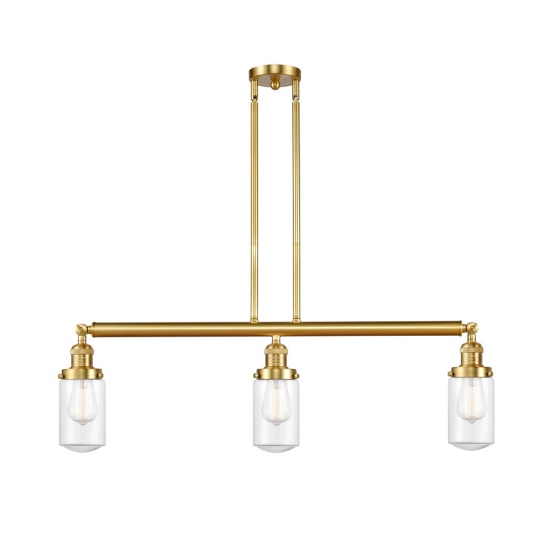 Luminaire suspendu linéaire à 3 lumières pour îlot de cuisine Saroyan, Blanc mat, Ampoule non incluse, Or satiné