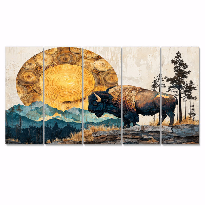 Bison américain dans «The Woods I» - art mural animal Buffalo - ensemble de décorations murales modernes, H 28 po x l 60 po