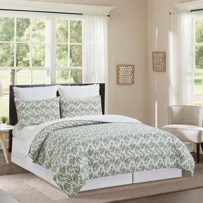 Blair Green Cotton Reversible Quilt Set