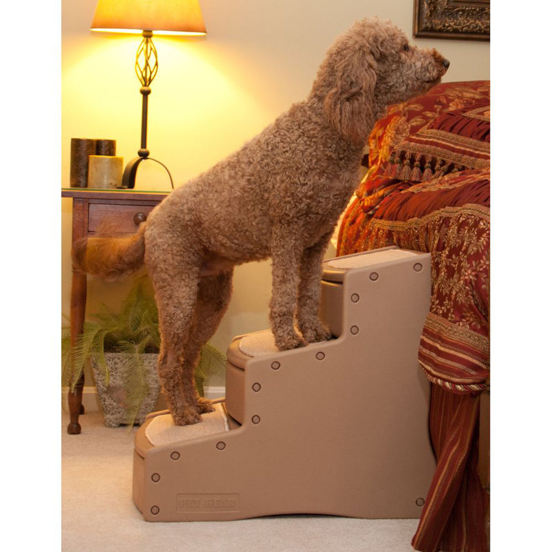 Tan Collapsible Pet Stairs with Carpet Tread