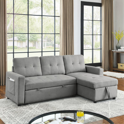 78.5" Sleeper Sofa Bed Reversible Sectional Couch With Storage Chaise And Side Storage Bag For Small Space Living Room Furniture Set