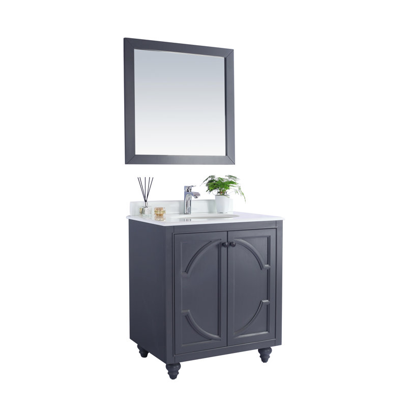 Mundy 30'' Single Bathroom Vanity with Marble Top, Maple Gray, Pure White Stone