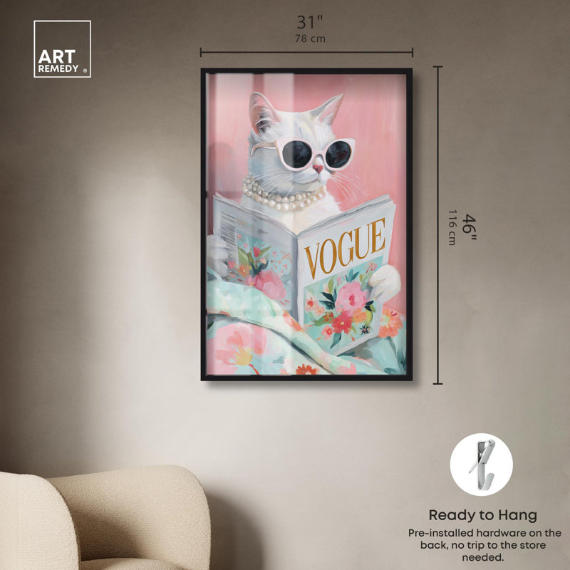 Décoration murale printanière pour animal de compagnie, "Spring magazine" par Art Remedy, cadre noir, 31 x 46