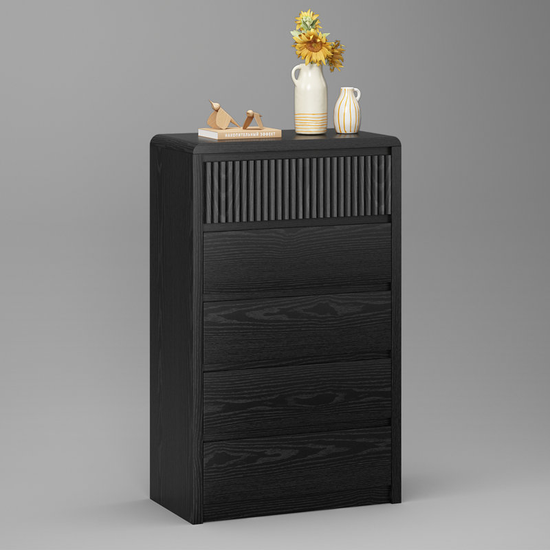 2 Pieces Bedroom Set, 5 Drawer Chest And 8 Drawer Dresser, Black