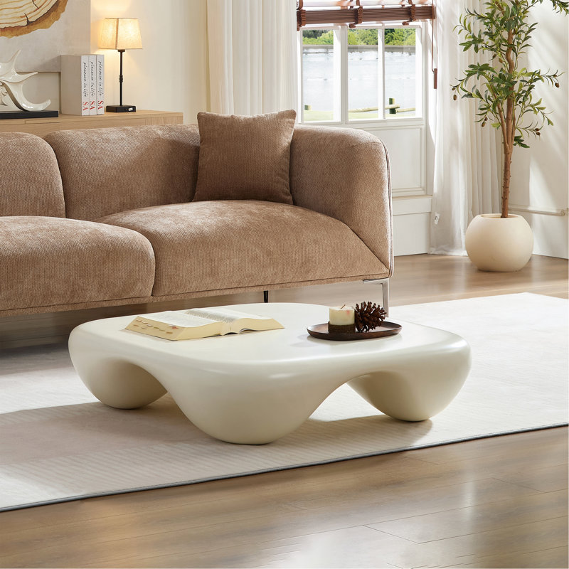 Table basse moderne en faux travertin texturé pour le salon / bureau, Blanc