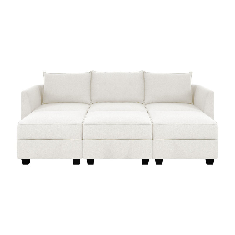 Canapé confortable avec repose-pieds triple Marchelo, Duvet blanc