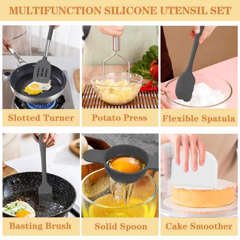 Ensemble d'ustensiles de cuisine, ensemble de 43 ustensiles de cuisine résistants à la chaleur Umite Chef - poignée en acier inoxydable - outils de spatule de cuisine pour batterie de cuisine antiadhésive