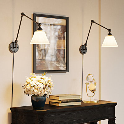 2-pack Plug-in & Hardwired Shade Swing Arm Sconce