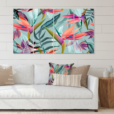 Fleurs tropicales rétro VI - ensemble de 4 reproductions d'art sur toile tendue